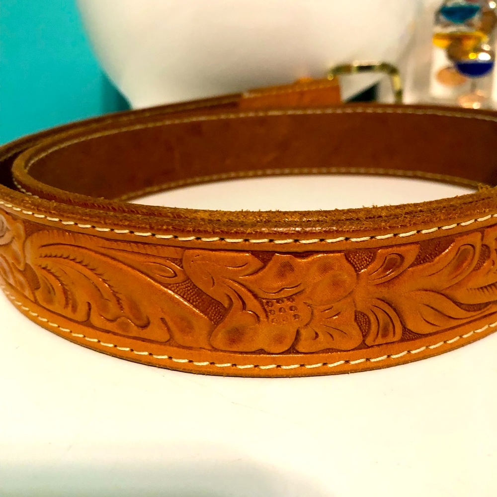 Handmade embossed western leather belt unisex